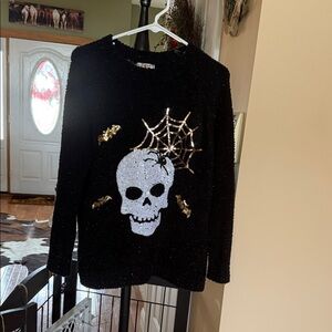 Poof! Black Sweater with Skull and Web Design
